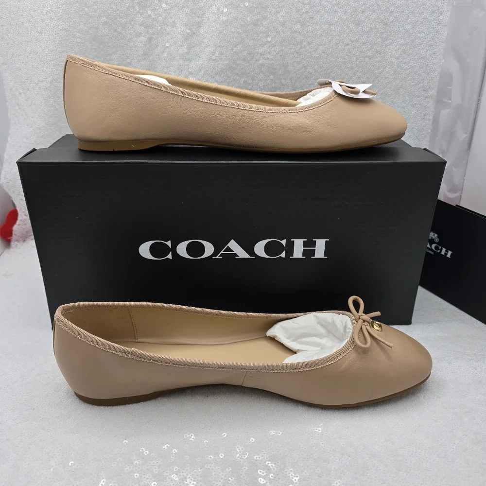 Coach Abigail Smooth Leather Ballet Flats Classic Casual Neutral Beechwood 9.5
